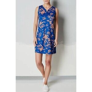 J.JILL  Sleeveless Active Dress Short Sz XS Blue Peach Floral 1/4 Zip Knit Beach